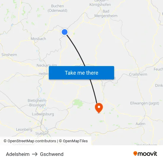 Adelsheim to Gschwend map