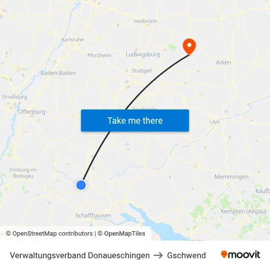 Verwaltungsverband Donaueschingen to Gschwend map
