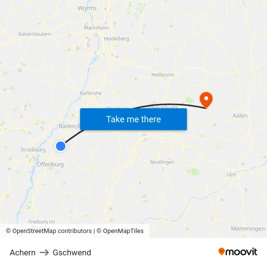 Achern to Gschwend map