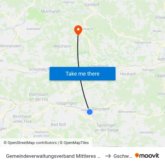 Gemeindeverwaltungsverband Mittleres Fils-Lautertal to Gschwend map