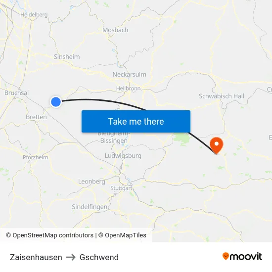 Zaisenhausen to Gschwend map