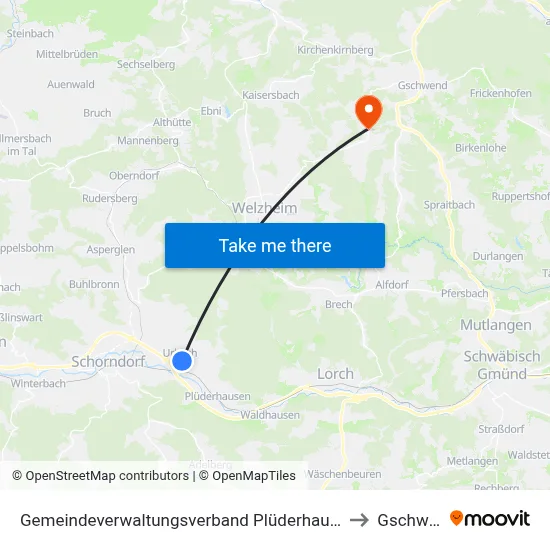 Gemeindeverwaltungsverband Plüderhausen-Urbach to Gschwend map