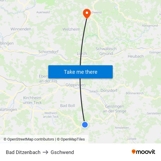 Bad Ditzenbach to Gschwend map