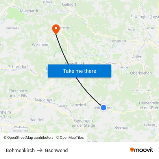 Böhmenkirch to Gschwend map