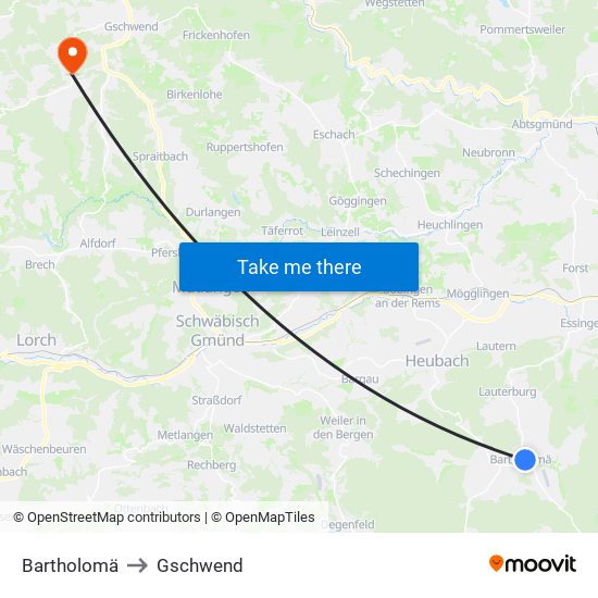 Bartholomä to Gschwend map