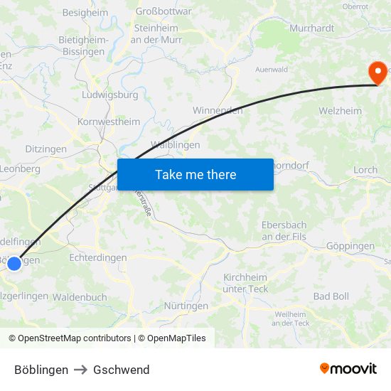 Böblingen to Gschwend map