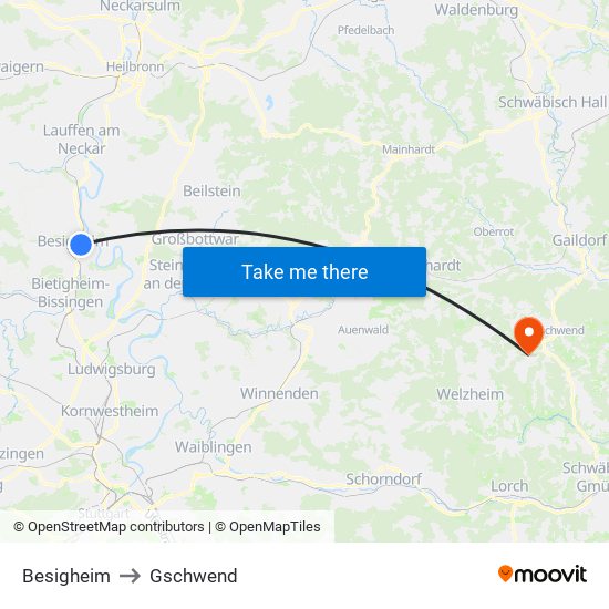 Besigheim to Gschwend map
