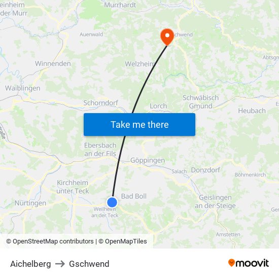 Aichelberg to Gschwend map