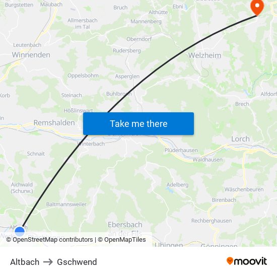 Altbach to Gschwend map