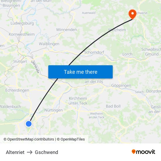 Altenriet to Gschwend map