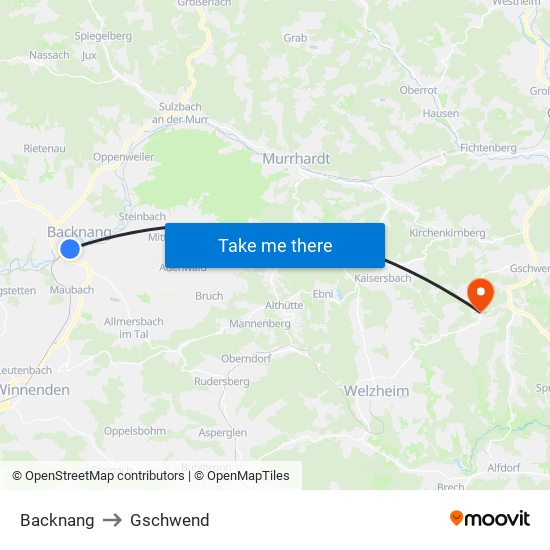 Backnang to Gschwend map