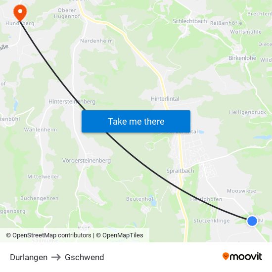 Durlangen to Gschwend map