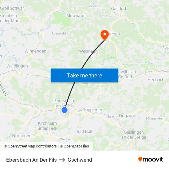 Ebersbach An Der Fils to Gschwend map