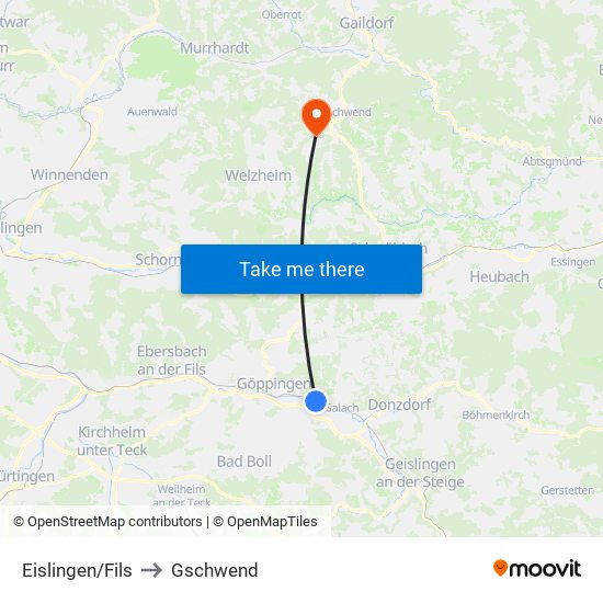 Eislingen/Fils to Gschwend map