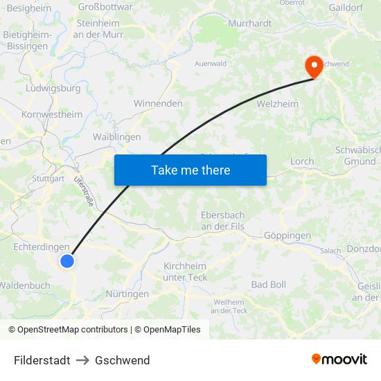 Filderstadt to Gschwend map