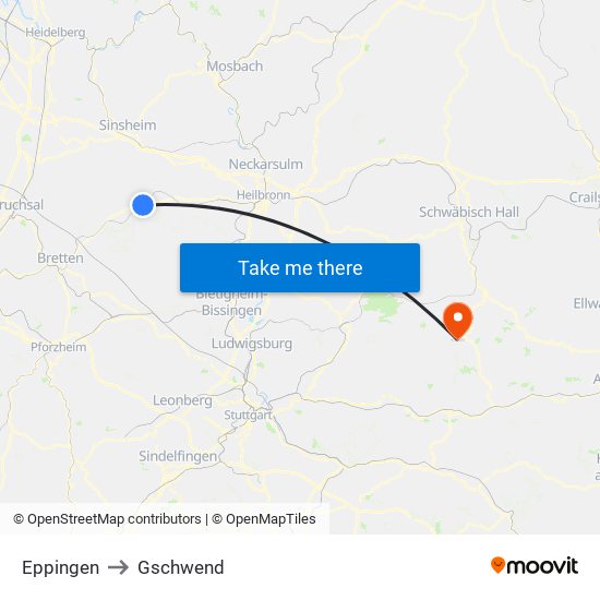 Eppingen to Gschwend map