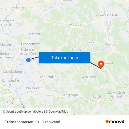 Erdmannhausen to Gschwend map