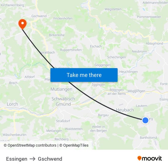 Essingen to Gschwend map
