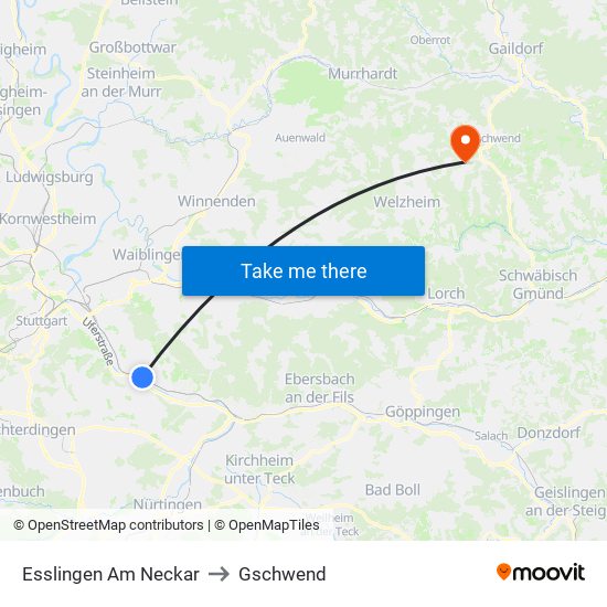 Esslingen Am Neckar to Gschwend map