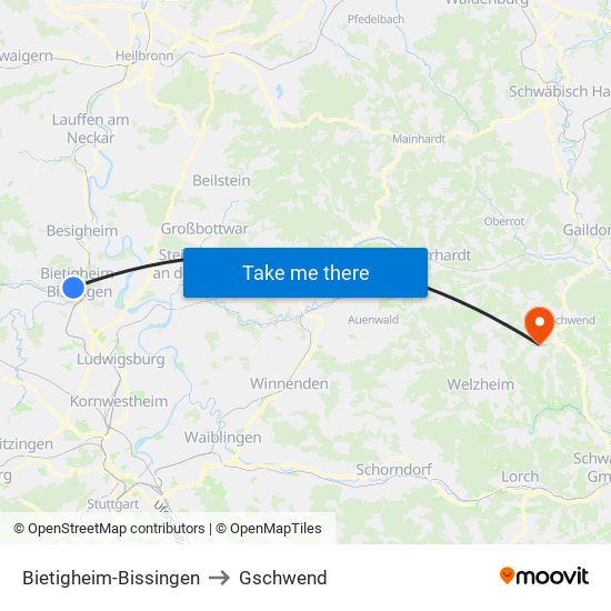 Bietigheim-Bissingen to Gschwend map