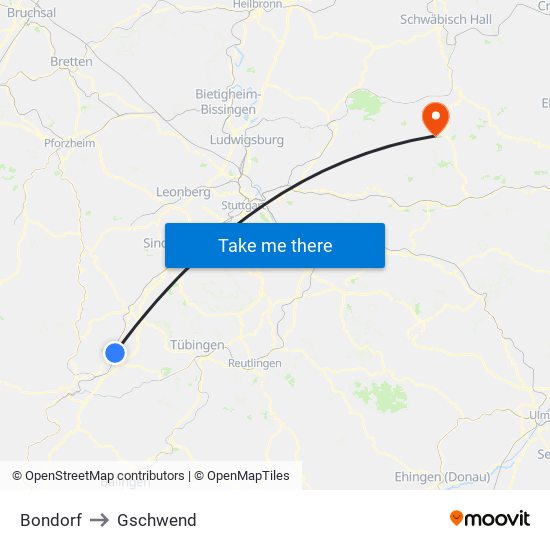 Bondorf to Gschwend map