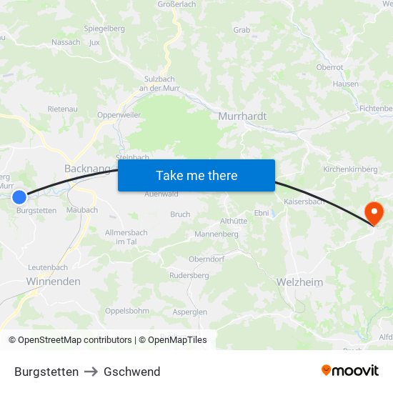 Burgstetten to Gschwend map