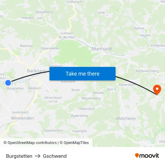 Burgstetten to Gschwend map