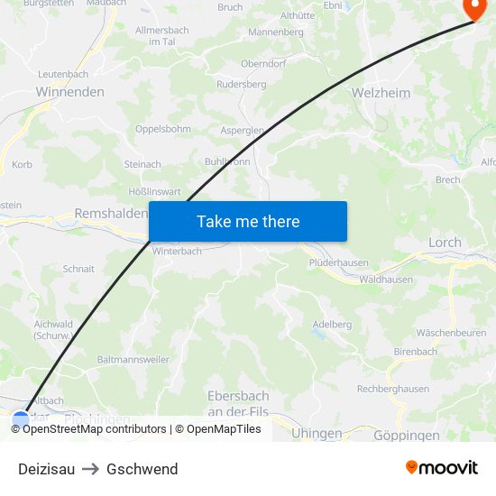 Deizisau to Gschwend map