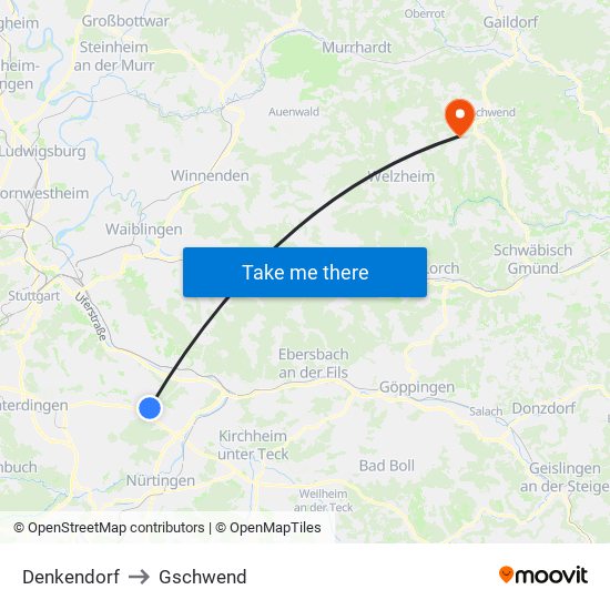 Denkendorf to Gschwend map