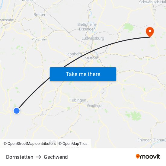 Dornstetten to Gschwend map