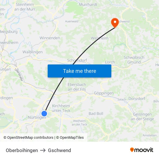 Oberboihingen to Gschwend map