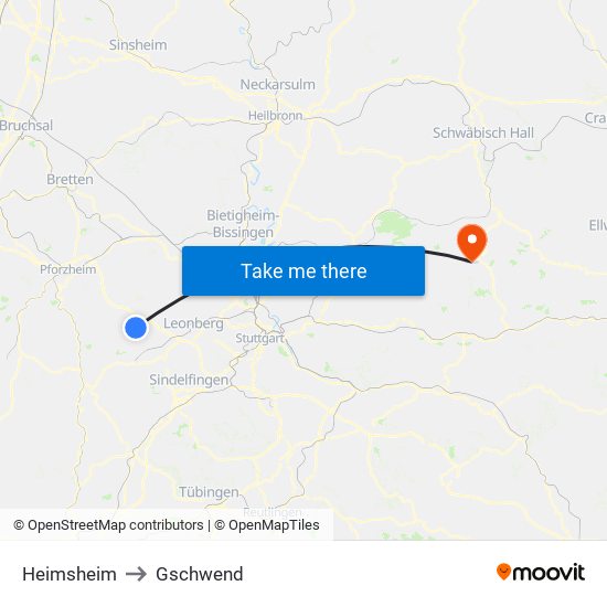 Heimsheim to Gschwend map