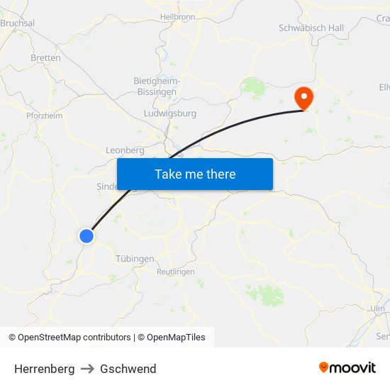 Herrenberg to Gschwend map