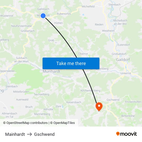 Mainhardt to Gschwend map