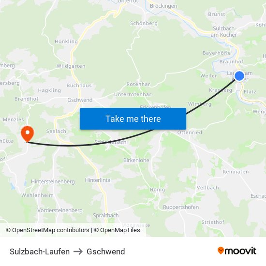 Sulzbach-Laufen to Gschwend map