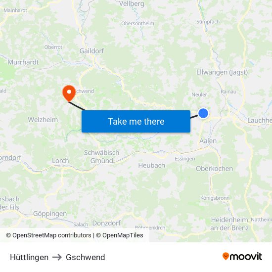 Hüttlingen to Gschwend map