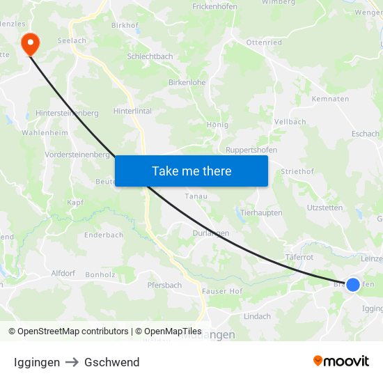 Iggingen to Gschwend map