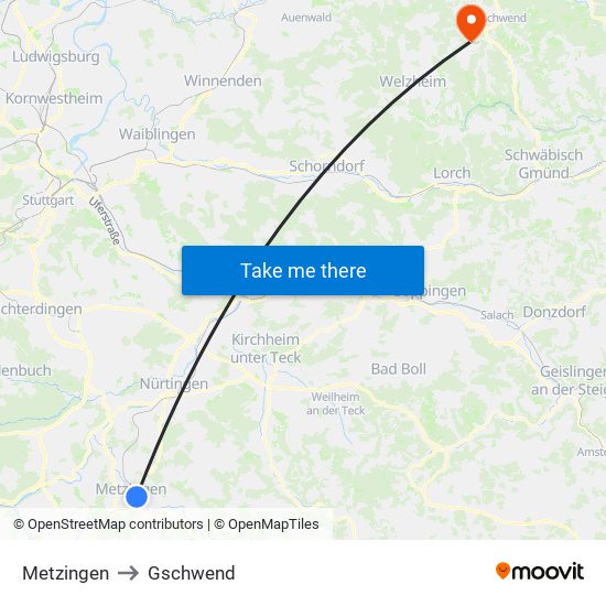 Metzingen to Gschwend map