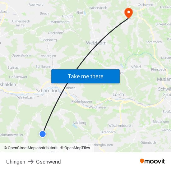 Uhingen to Gschwend map