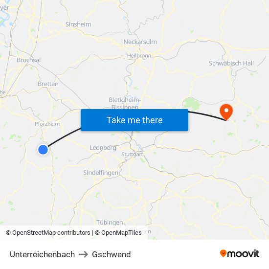 Unterreichenbach to Gschwend map