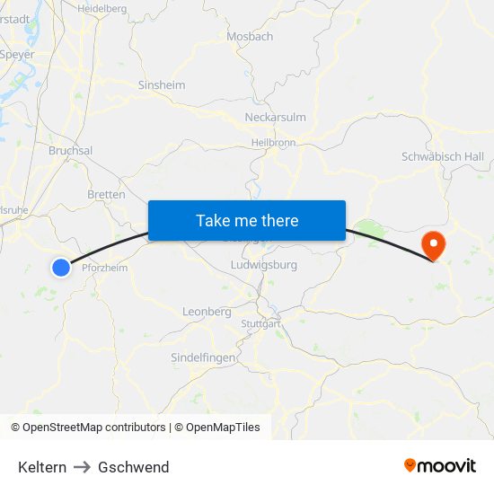 Keltern to Gschwend map