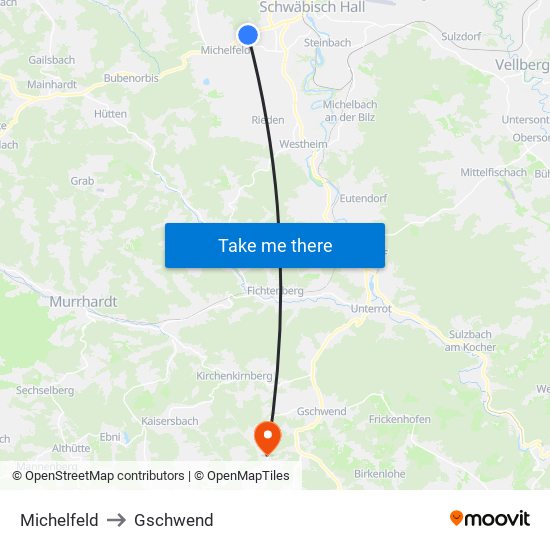 Michelfeld to Gschwend map