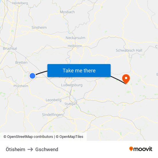 Ötisheim to Gschwend map