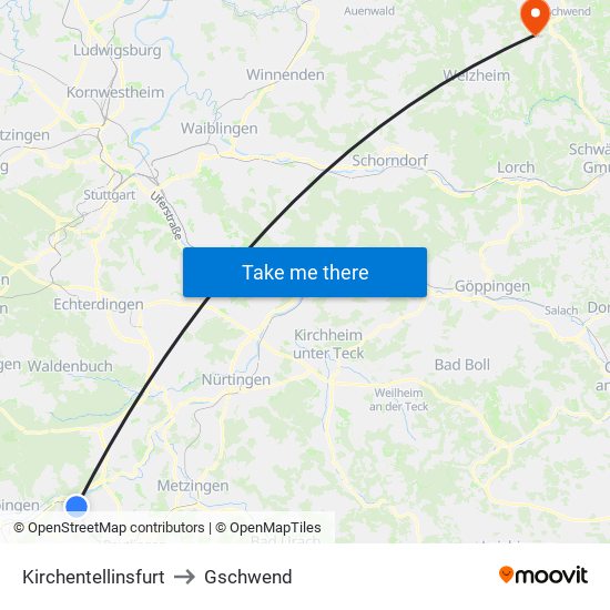 Kirchentellinsfurt to Gschwend map