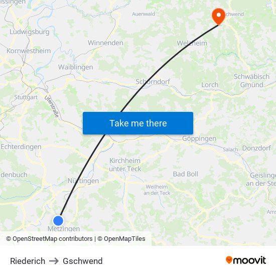 Riederich to Gschwend map