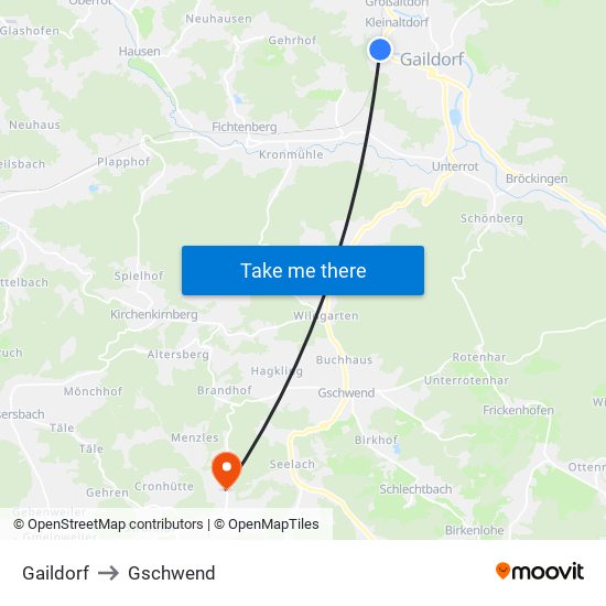 Gaildorf to Gschwend map