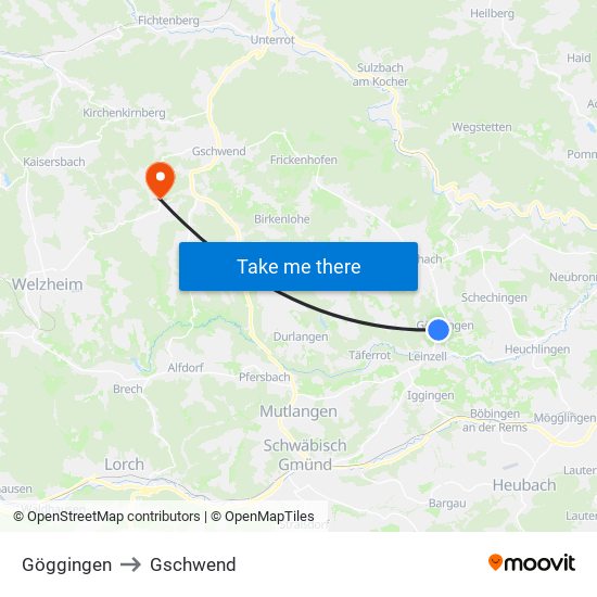 Göggingen to Gschwend map