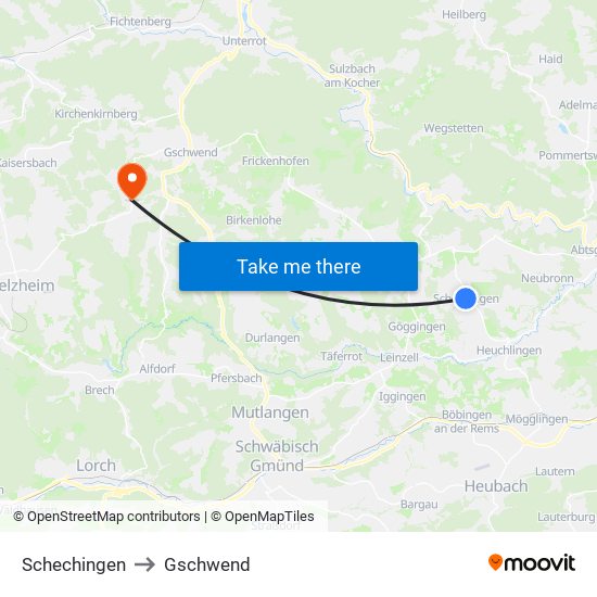 Schechingen to Gschwend map