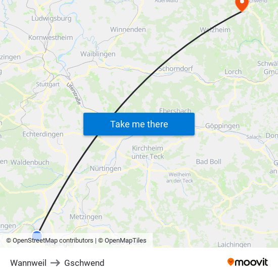 Wannweil to Gschwend map