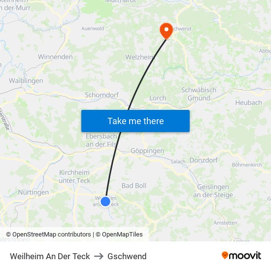 Weilheim An Der Teck to Gschwend map